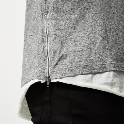 Grey marl longline layered hoodie